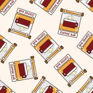 Coffee shop signs cartoon seamless pattern background