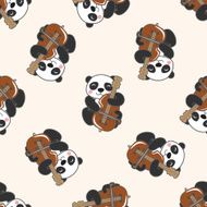 animal panda playing instrument cartoon seamless pattern background N4