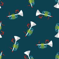 trumpet or horn flat icon eps10 seamless pattern background N3