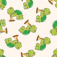 animal turtle playing instrument cartoon seamless pattern background