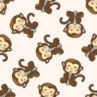 animal monkey playing instrument cartoon seamless pattern background N4