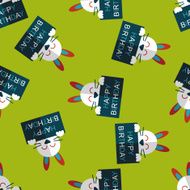 Happy birthday rabbit card flat icon eps10 seamless pattern background N4