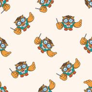 animal owl playing instrument cartoon seamless pattern background