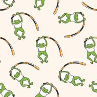 Animal frog doing sports cartoon seamless pattern background
