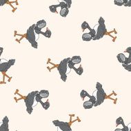 Animal ostrich doing sports cartoon seamless pattern background