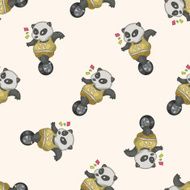 Animal panda doing sports cartoon seamless pattern background N3