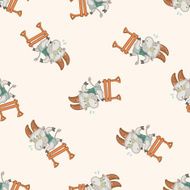 Animal goat doing sports cartoon seamless pattern background