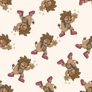Animal lion doing sports cartoon seamless pattern background
