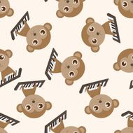 animal monkey playing instrument cartoon seamless pattern background N5
