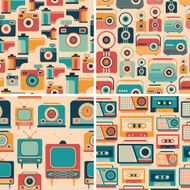 Colorful set of media retro seamless patterns