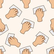 hand holding paper cartoon seamless pattern background