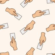 hand holding paper cartoon seamless pattern background N4