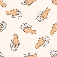 hand holding paper cartoon seamless pattern background N9