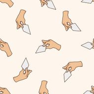 hand holding paper cartoon seamless pattern background N12