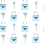 vector watercolor seamless pattern with keys and locks