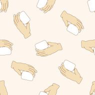 hand holding paper cartoon seamless pattern background N13