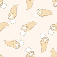 hand holding paper cartoon seamless pattern background N14
