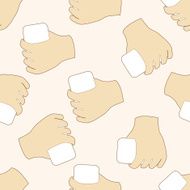 hand holding paper cartoon seamless pattern background N15