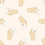 hand holding paper cartoon seamless pattern background N16