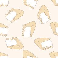 hand holding paper cartoon seamless pattern background N17