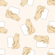 hand holding paper cartoon seamless pattern background N19