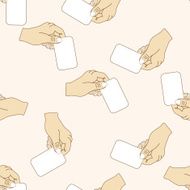 hand holding paper cartoon seamless pattern background N23