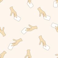 hand holding paper cartoon seamless pattern background N24