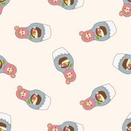 Matryoshka Russian traditional wooden doll cartoon seamless pattern background N73