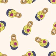 Matryoshka Russian traditional wooden doll cartoon seamless pattern background N74