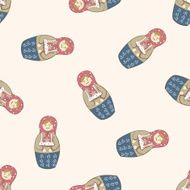 Matryoshka Russian traditional wooden doll cartoon seamless pattern background N75