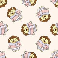 animal lion winter cartoon seamless pattern background