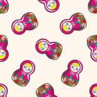 Matryoshka Russian traditional wooden doll cartoon seamless pattern background N78