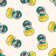 Matryoshka Russian traditional wooden doll cartoon seamless pattern background N82