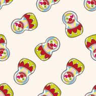 Matryoshka Russian traditional wooden doll cartoon seamless pattern background N84