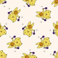 animal cat playing instrument cartoon seamless pattern background N11