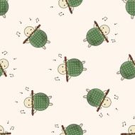 animal turtle playing instrument cartoon seamless pattern background N2