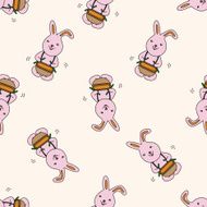animal rabbit playing instrument cartoon seamless pattern background N9