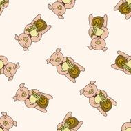 animal pig playing instrument cartoon seamless pattern background N5