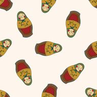 Russian traditional wooden dolle cartoon seamless pattern background