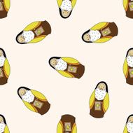 Russian traditional wooden dolle cartoon seamless pattern background N3