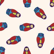 Russian traditional wooden dolle cartoon seamless pattern background N4