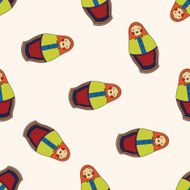 Russian traditional wooden dolle cartoon seamless pattern background N5