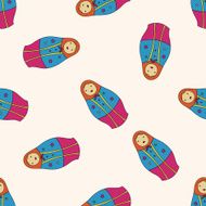 Russian traditional wooden dolle cartoon seamless pattern background N6