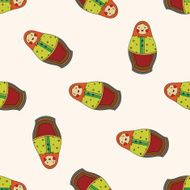 Russian traditional wooden dolle cartoon seamless pattern background N7