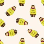 Russian traditional wooden dolle cartoon seamless pattern background N8