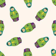 Russian traditional wooden dolle cartoon seamless pattern background N9