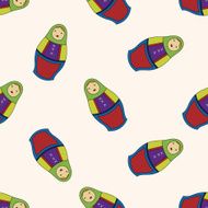 Russian traditional wooden dolle cartoon seamless pattern background N10