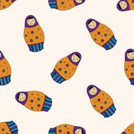 Russian traditional wooden dolle cartoon seamless pattern background N11