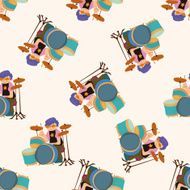 band member drummer cartoon seamless pattern background N7