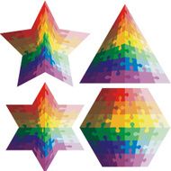 Jigsaw puzzle set geometric shapes colors rainbow Vector illu
